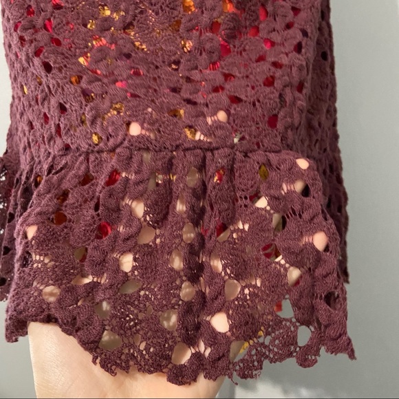 Free People Burgundy Crocheted Patterned Skirt E - Picture 3 of 7